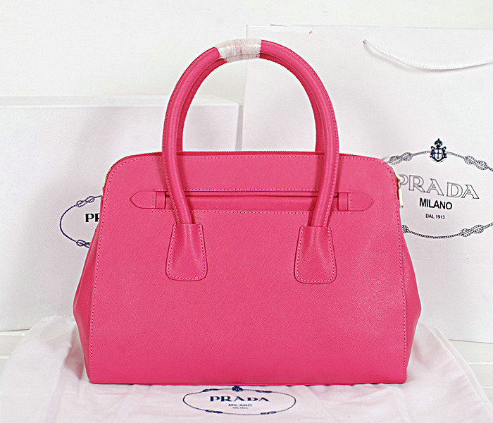 2014 Prada saffiano cuir leather tote bag BN2549 rosered - Click Image to Close
